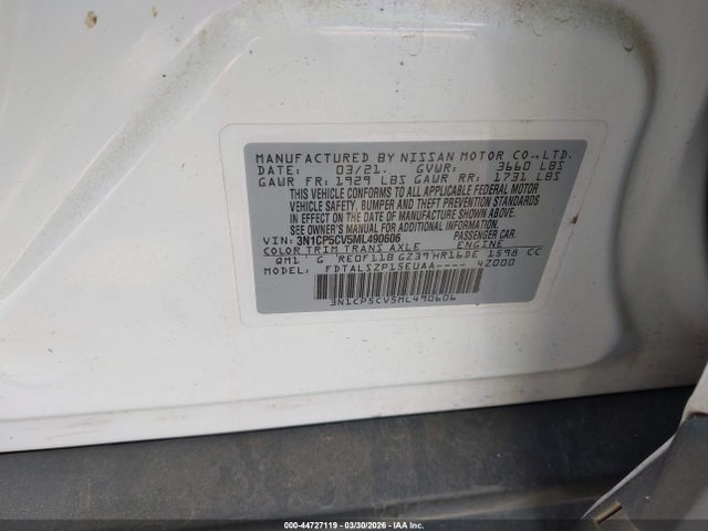 Продажа на аукционе авто 2021 Nissan Kicks Sv Xtronic Cvt, vin: 3N1CP5CV5ML490606, номер лота: 44727119