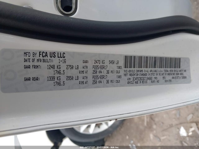 44727127 :رقم المزاد ، 3C4PDCBG9HT511025 vin ، 2017 Dodge Journey Sxt مزاد بيع