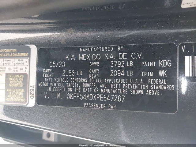 3KPF54ADXPE647267 KIA Forte Gt-line