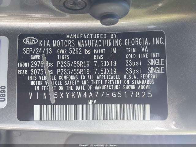 5XYKW4A77EG517825 KIA SORENTO SX