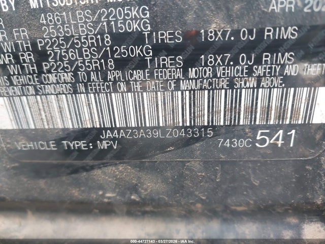 Продаж на аукціоні авто 2020 Mitsubishi Outlander Es 2.4 S-awc/le 2.4 S-awc/se 2.4 S-awc/sel 2.4 S-awc/sp 2.4 S-awc, vin: JA4AZ3A39LZ043315, номер лоту: 44727143
