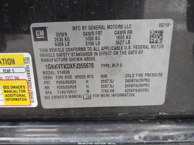44727145 :رقم المزاد ، 1GKKVTKDXFJ355678 vin ، 2015 Gmc Acadia Denali مزاد بيع