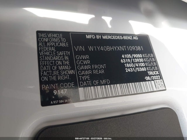 W1Y40BHYXNT109381 Mercedes-Benz Sprinter 2500 Standard Roof I4