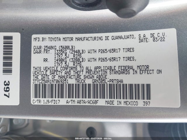 3TYCZ5AN1NT069251 Toyota Tacoma Trd Sport