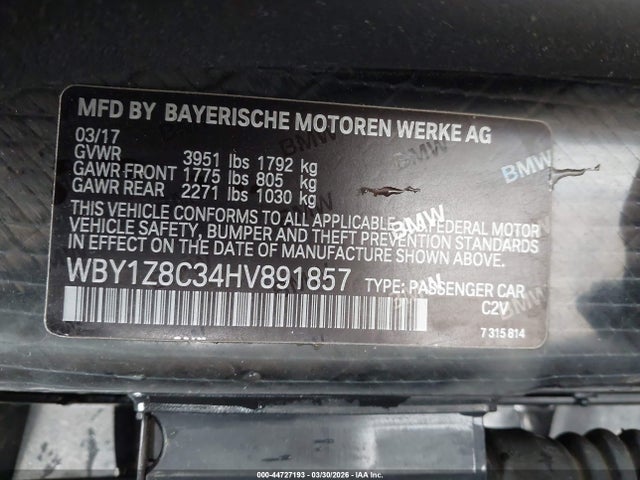 2017 BMW I3 WBY1Z8C34HV891857 Photo 8
