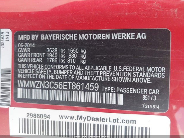 2014 MINI CONVERTIBLE WMWZN3C56ET861459 Photo 8