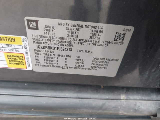 1GKKRRKD1EJ324213 GMC Acadia Slt-1