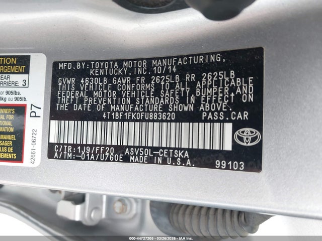 Aukcja sprzedaży 2015 Toyota Camry Se, vin: 4T1BF1FK0FU883620, numer aukcji: 44727205