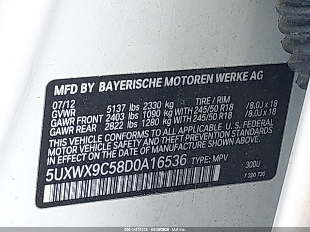 2013 Bmw X3 Xdrive28i მანქანა იყიდება აუქციონზე, vin: 5UXWX9C58D0A16536, აუქციონის ნომერი: 44727208