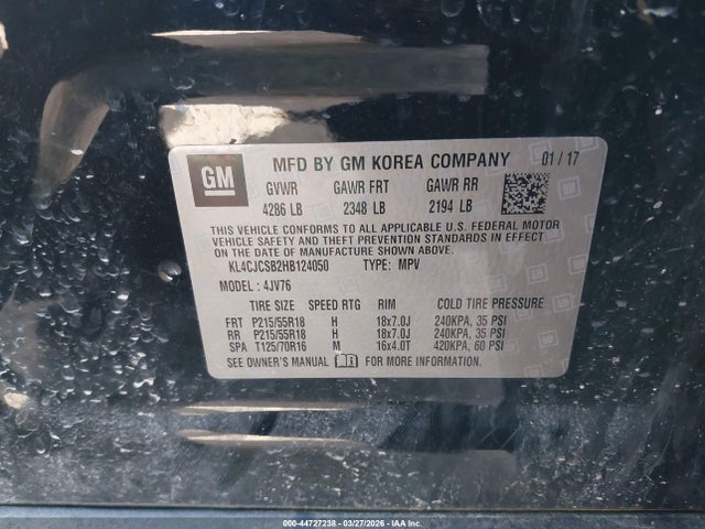 Aukcja sprzedaży 2017 Buick Encore Essence, vin: KL4CJCSB2HB124050, numer aukcji: 44727238