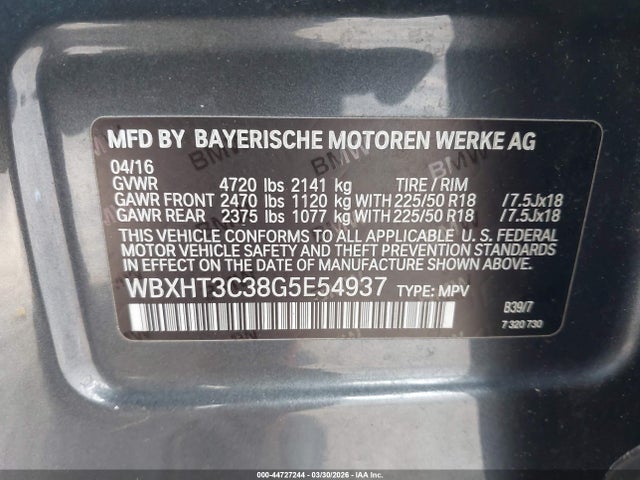 Aukcja sprzedaży 2016 Bmw X1 Xdrive28i, vin: WBXHT3C38G5E54937, numer aukcji: 44727244