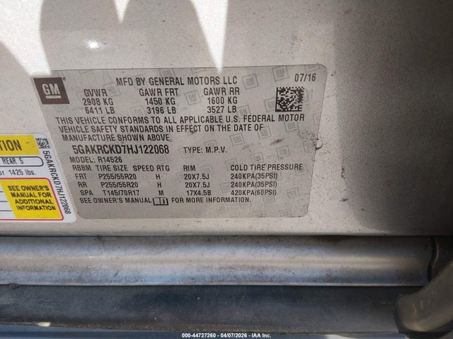 Продажа на аукционе авто 2017 Buick Enclave Premium, vin: 5GAKRCKD7HJ122068, номер лота: 44727260