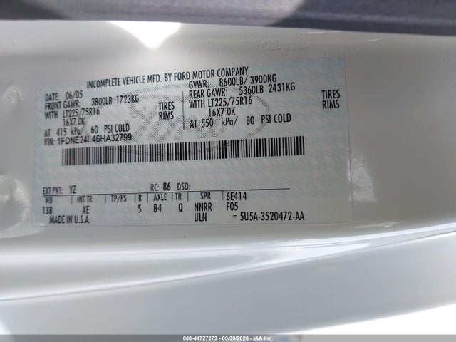Продажа на аукционе авто 2006 Ford E-250 Commercial/recreational, vin: 1FDNE24L46HA32799, номер лота: 44727273