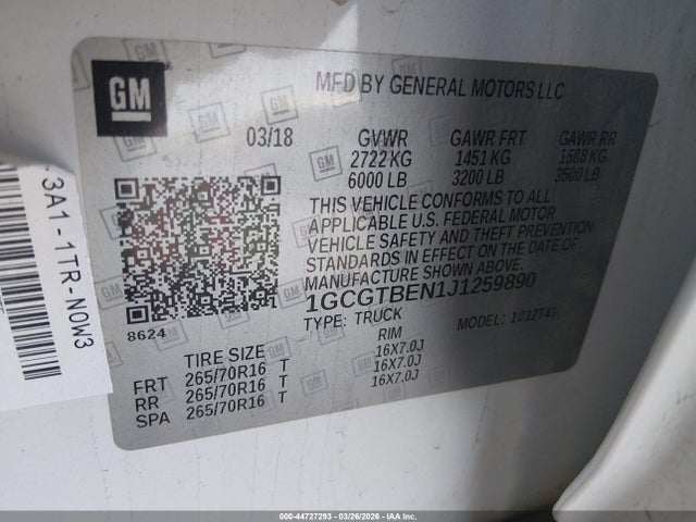 2018 CHEVROLET COLORADO 1GCGTBEN1J1259890 Photo 8