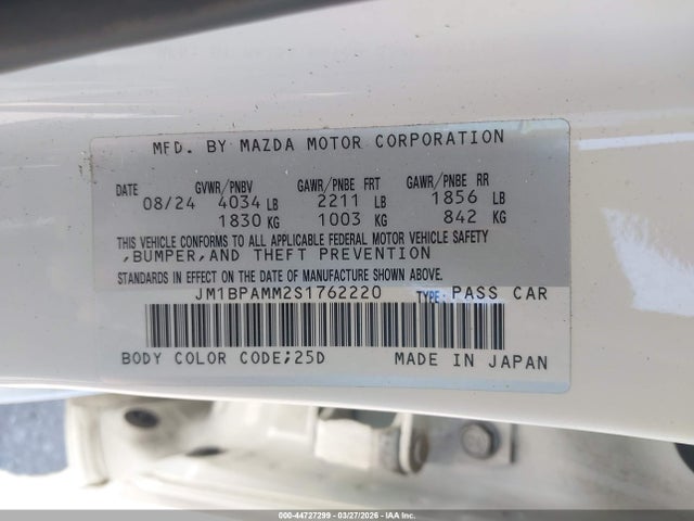 Продаж на аукціоні авто 2025 Mazda Mazda3 2.5 S Preferred, vin: JM1BPAMM2S1762220, номер лоту: 44727299