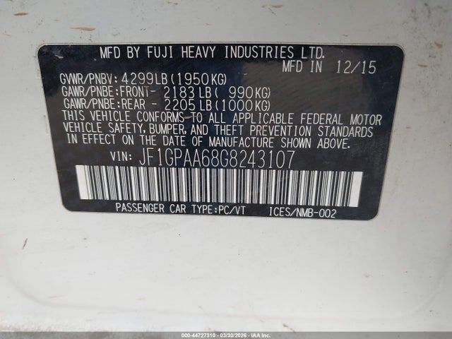 Subaru Impreza 2.0i 2016 JF1GPAA68G8243107 Image 9