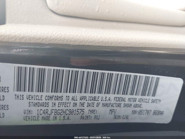 44727323 :رقم المزاد ، 1C4RJFBG2HC901575 vin ، 2017 Jeep Grand Cherokee Limited 4x4 مزاد بيع