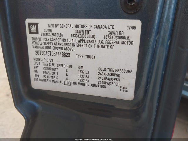 Продажа на аукционе авто 2006 Gmc Sierra 1500 Sle2, vin: 2GTEC19T061118823, номер лота: 44727368