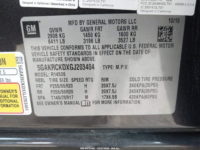 Aukcja sprzedaży 2016 Buick Enclave Premium, vin: 5GAKRCKDXGJ203404, numer aukcji: 44727401