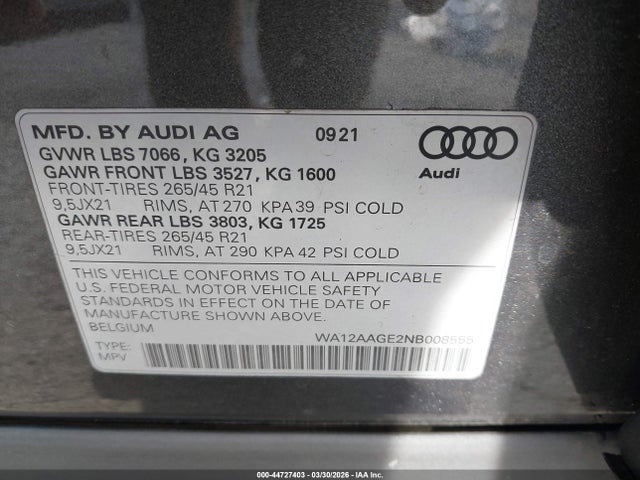 Продаж на аукціоні авто 2022 Audi E-tron Sportback Premium Plus S Line Quattro, vin: WA12AAGE2NB008555, номер лоту: 44727403