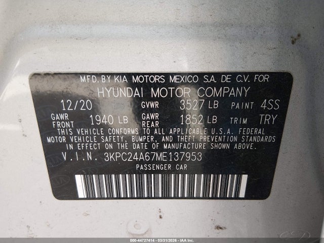Hyundai ACCENT SE 2021 3KPC24A67ME137953 Image 9