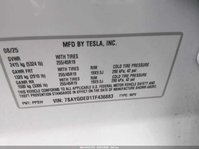 7SAYGDED1TF436883 Tesla Model Y Premium Rear-wheel Drive/standard Rear-wheel Drive