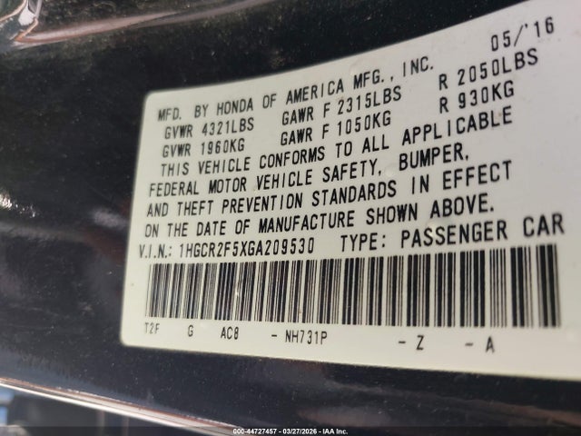 1HGCR2F5XGA209530 Honda Accord Sport