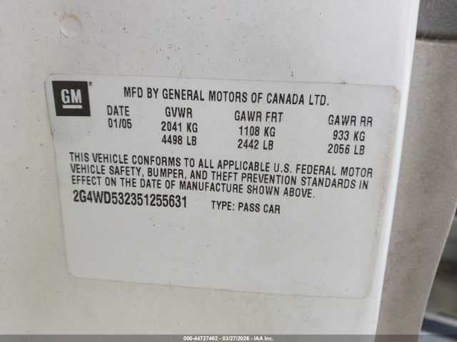 Продажа на аукционе авто 2005 Buick Lacrosse Cxl, vin: 2G4WD532351255631, номер лота: 44727462