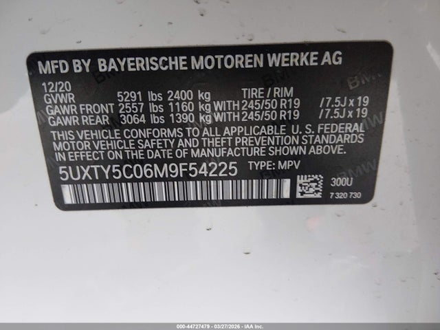 Aukcja sprzedaży 2021 Bmw X3 Xdrive30i, vin: 5UXTY5C06M9F54225, numer aukcji: 44727479