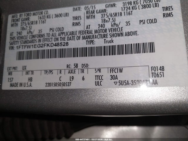 2015 FORD F-150 1FTFW1EG2FKD48528 Photo 8