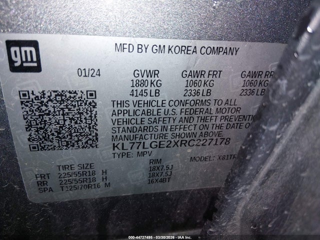 KL77LGE2XRC227178 Chevrolet Trax Fwd 1rs
