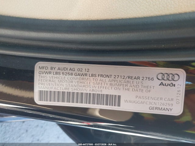 Aukcja sprzedaży 2012 Audi A6 3.0 Premium, vin: WAUGGAFC3CN126259, numer aukcji: 44727500