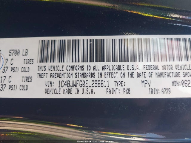 2014 Jeep Wrangler Unlimited Rubicon მანქანა იყიდება აუქციონზე, vin: 1C4BJWFG0EL296611, აუქციონის ნომერი: 44727514