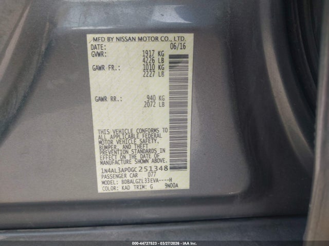 1N4AL3AP0GC251348 Nissan Altima 2.5 S