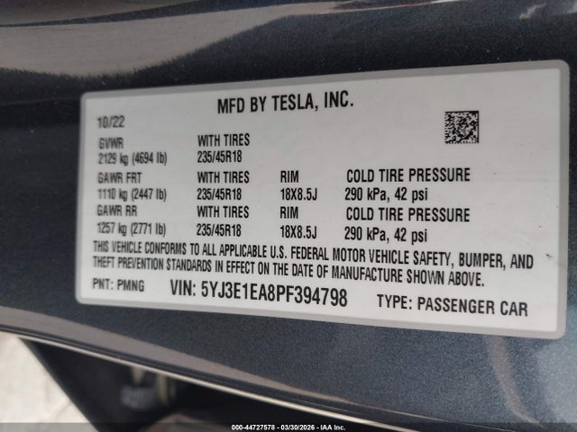 Tesla Model 3 Rear-wheel Drive 2023 5YJ3E1EA8PF394798 Image 9