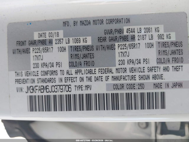 JM3KFABM6J0379706 Mazda CX-5 SPORT