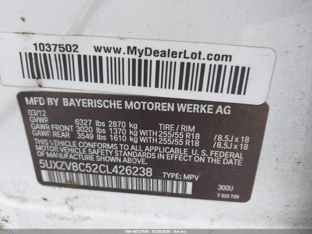 Продаж на аукціоні авто 2012 Bmw X5 Xdrive50i, vin: 5UXZV8C52CL426238, номер лоту: 44727606