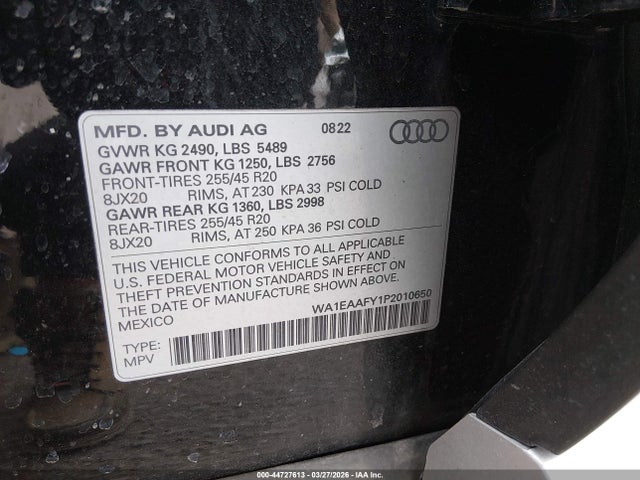 Aukcja sprzedaży 2023 Audi Q5 Premium Plus 45 Tfsi S Line Quattro, vin: WA1EAAFY1P2010650, numer aukcji: 44727613