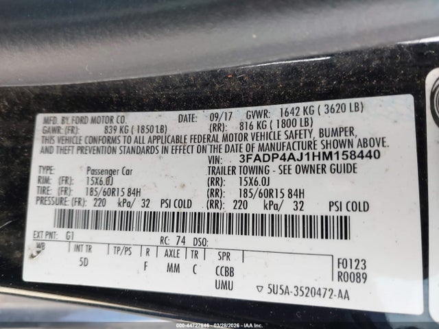 Ford FIESTA S 2017 3FADP4AJ1HM158440 Image 9