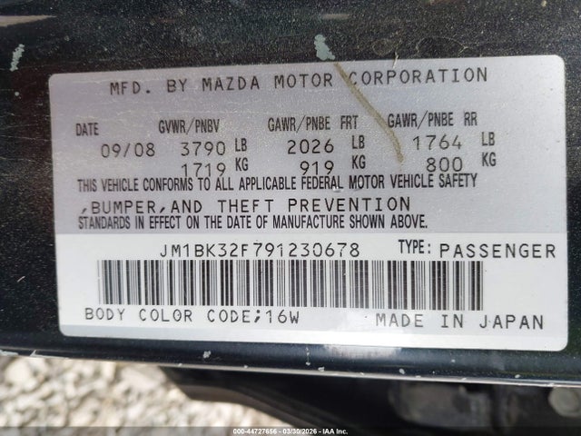 44727656 :رقم المزاد ، JM1BK32F791230678 vin ، 2009 Mazda Mazda3 I مزاد بيع