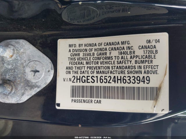 2004 HONDA CIVIC 2HGES16524H633949 Photo 8