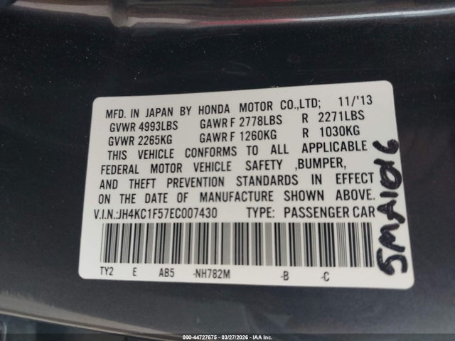 Продажа на аукционе авто 2014 Acura Rlx, vin: JH4KC1F57EC007430, номер лота: 44727675