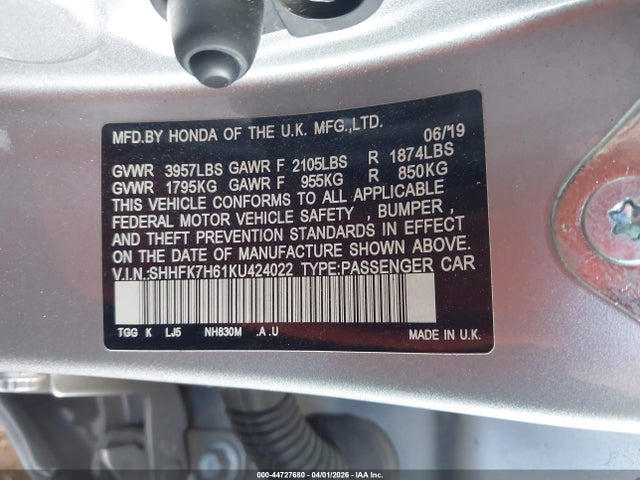 SHHFK7H61KU424022 Honda CIVIC EX