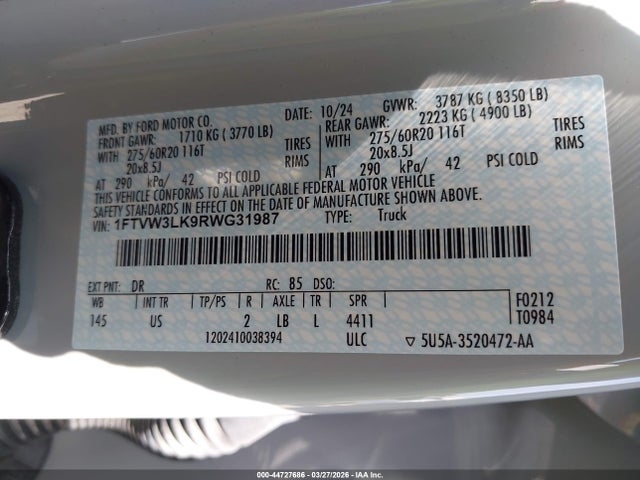Ford F-150 Lightning Xlt 2024 1FTVW3LK9RWG31987 Image 9