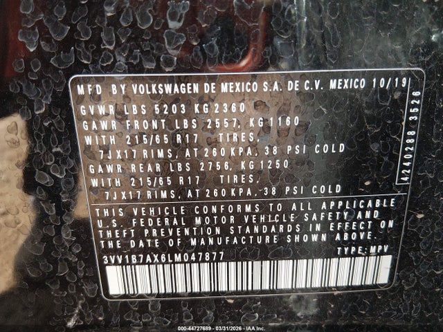 2020 VOLKSWAGEN TIGUAN 3VV1B7AX6LM047877 Photo 8