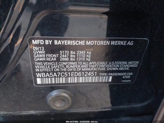 2014 Bmw 528i Xdrive მანქანა იყიდება აუქციონზე, vin: WBA5A7C51ED612451, აუქციონის ნომერი: 44727692