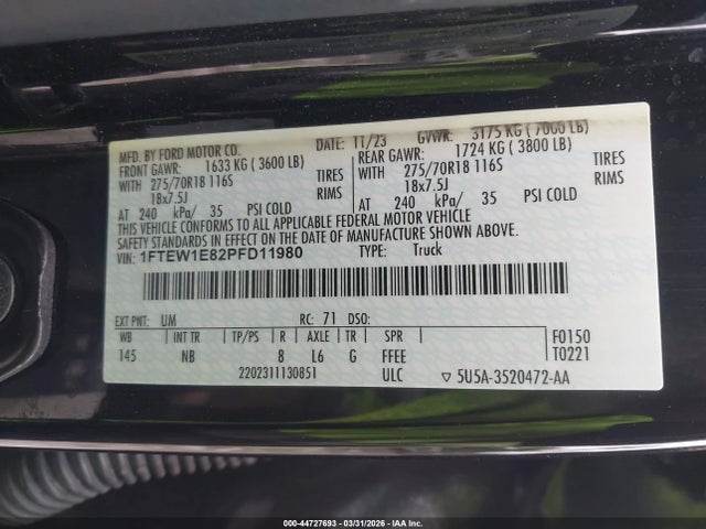 Ford F-150 Tremor 2023 1FTEW1E82PFD11980 Image 9