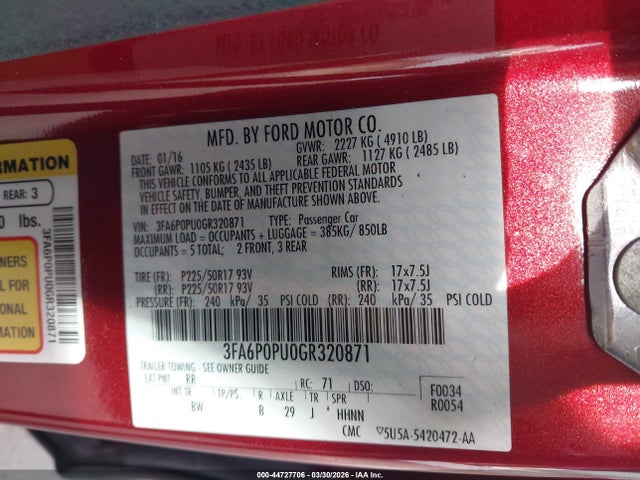 Ford Fusion Energi Se Luxury 2016 3FA6P0PU0GR320871 Image 9