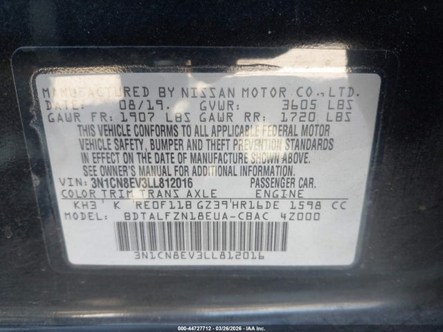 Nissan Versa Sv Xtronic Cvt 2020 3N1CN8EV3LL812016 Image 9