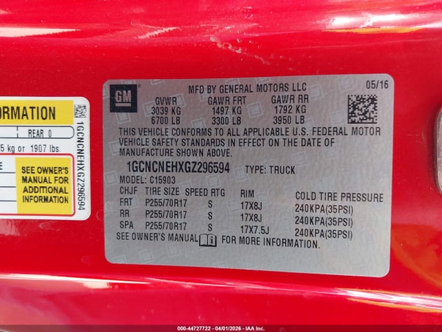 1GCNCNEHXGZ296594 Chevrolet Silverado 1500 Wt